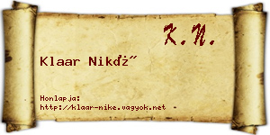 Klaar Niké névjegykártya